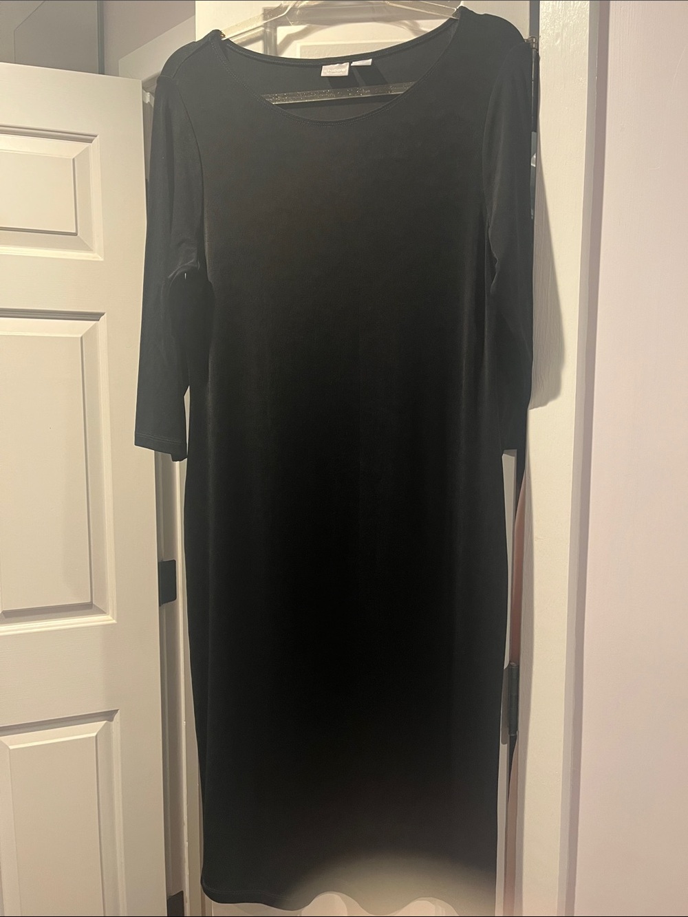 Chico's Traveler’s Black Midi Sheath Dress  Three-Quarter Sleeves size 2 (L) EUC